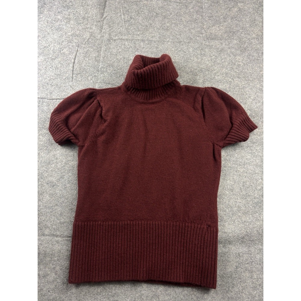 MARINA LUNA Womens M Sweater Red Cap Puff Sleeve 100% Merino Wool Turtleneck VTG
